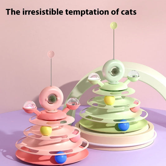 4 -Tier Cat Toy Tower with Rolling Balls - Interactive Fun for Kittens & Cats