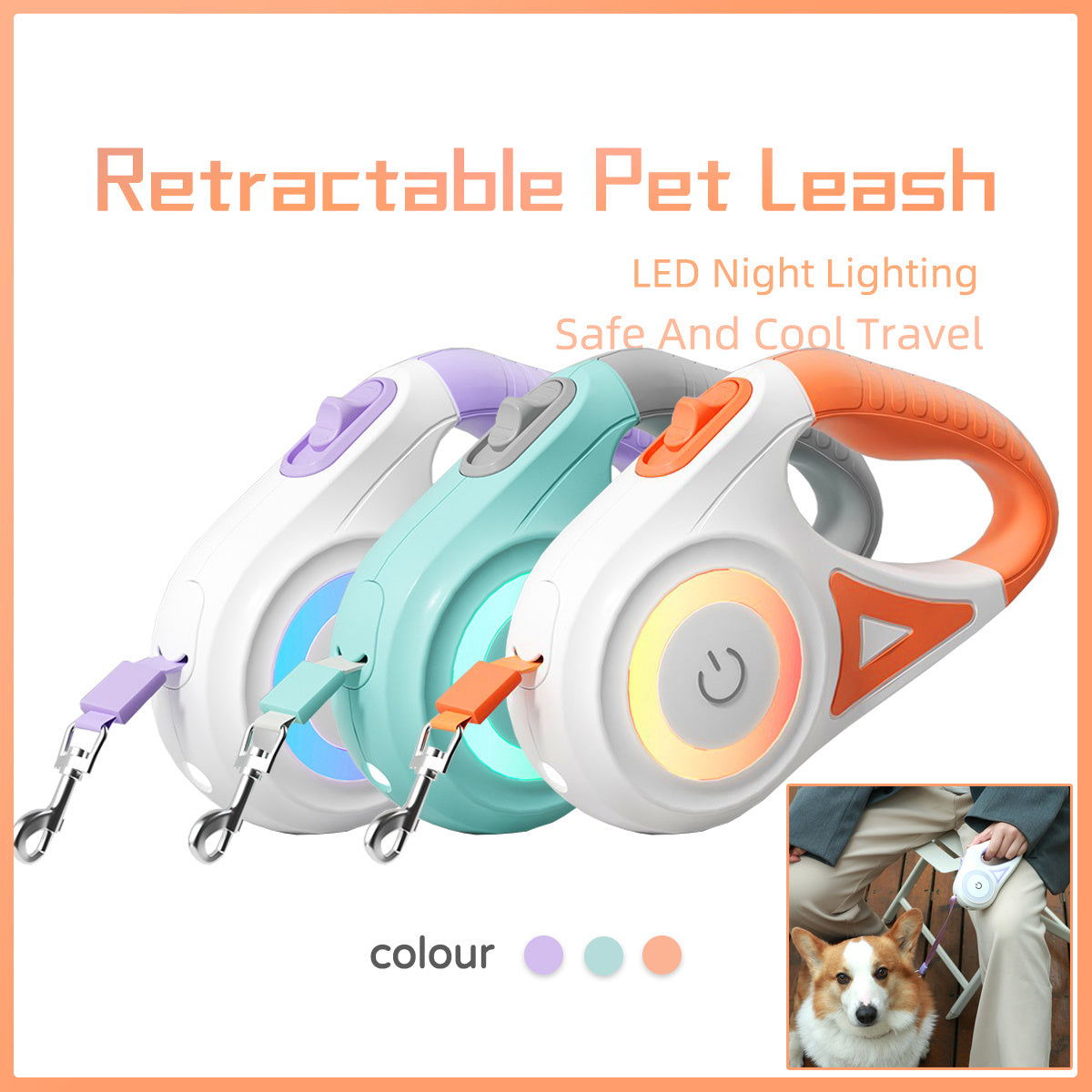 Retractabale Dog Leash with LED Light- Strong & Tangle-Free Pet Walking Rope for Small & Medium Dogs