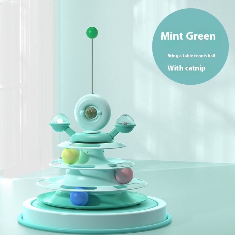 4 -Tier Cat Toy Tower with Rolling Balls - Interactive Fun for Kittens & Cats