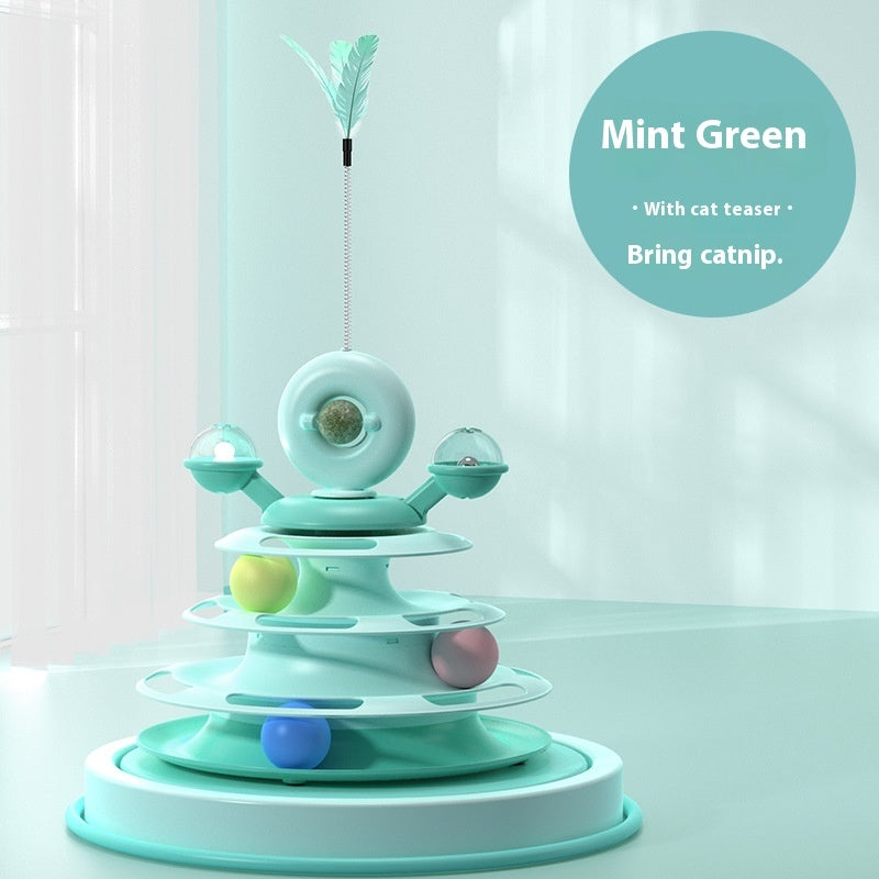 4 -Tier Cat Toy Tower with Rolling Balls - Interactive Fun for Kittens & Cats