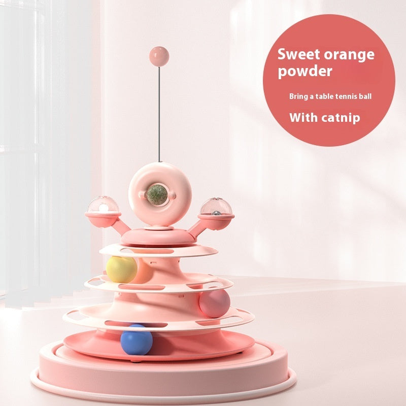 4 -Tier Cat Toy Tower with Rolling Balls - Interactive Fun for Kittens & Cats