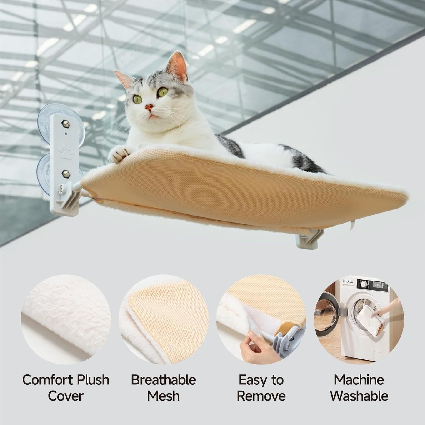 Cat Window Hammock Bed - Strong Suction Cups,Sturdy Frame & Cozy Seat for Indoor Cats