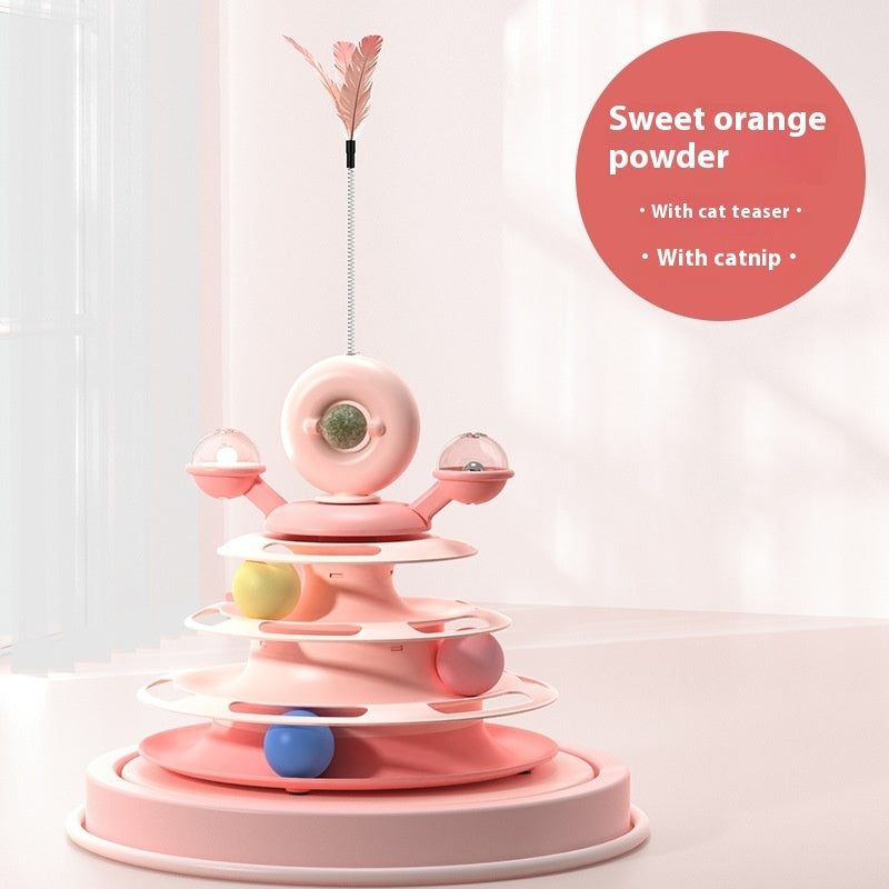 4 -Tier Cat Toy Tower with Rolling Balls - Interactive Fun for Kittens & Cats