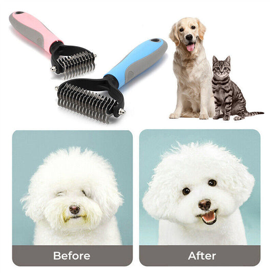 Pet Grooming Brush - 2-Sided Deshedding & Dematting Tool for Dogs & Cats Hair Removal Comb