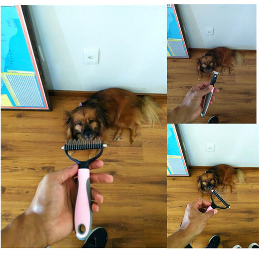 Pet Grooming Brush - 2-Sided Deshedding & Dematting Tool for Dogs & Cats Hair Removal Comb