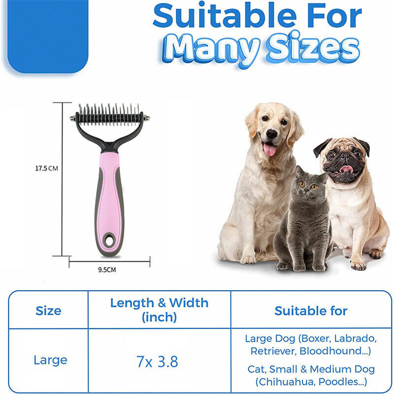 Pet Grooming Brush - 2-Sided Deshedding & Dematting Tool for Dogs & Cats Hair Removal Comb