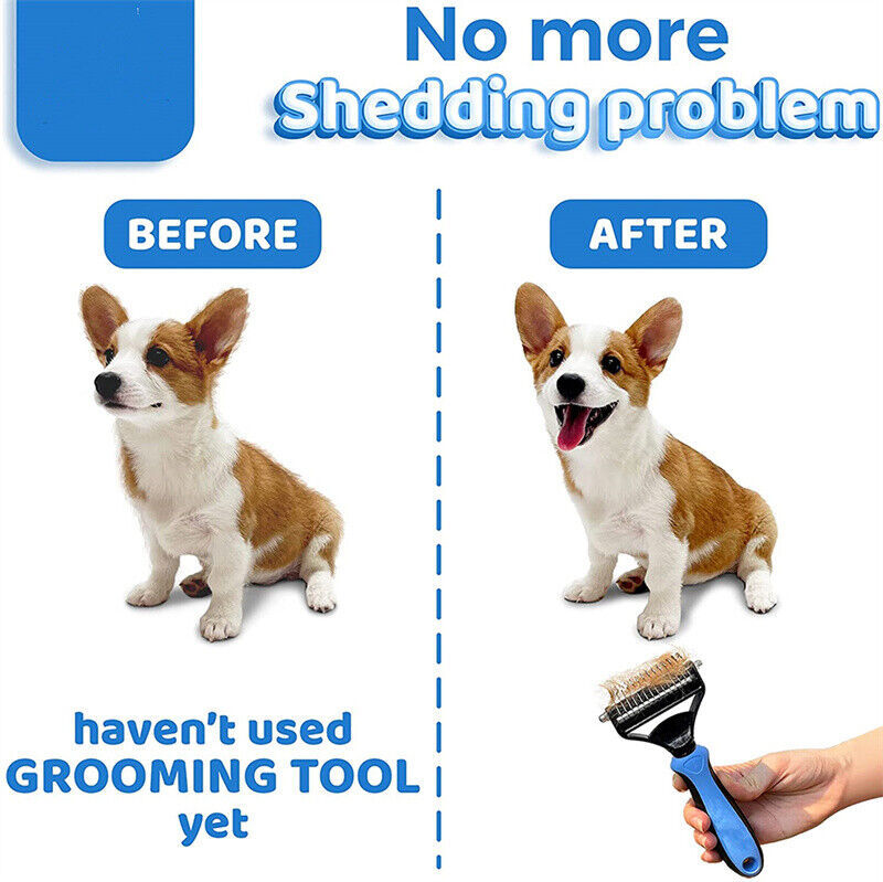 Pet Grooming Brush - 2-Sided Deshedding & Dematting Tool for Dogs & Cats Hair Removal Comb