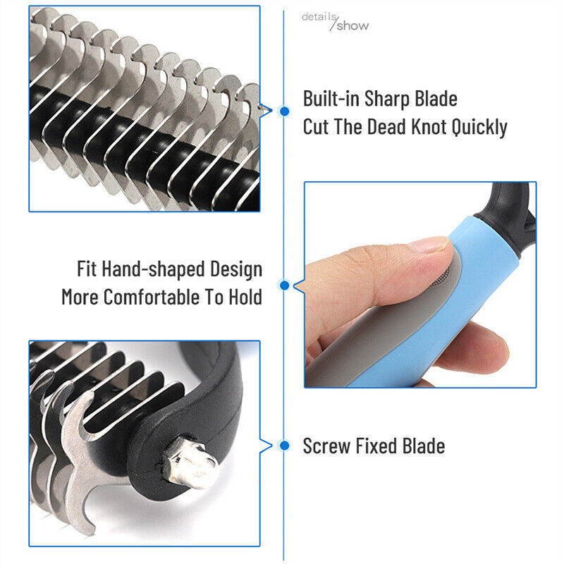 Pet Grooming Brush - 2-Sided Deshedding & Dematting Tool for Dogs & Cats Hair Removal Comb