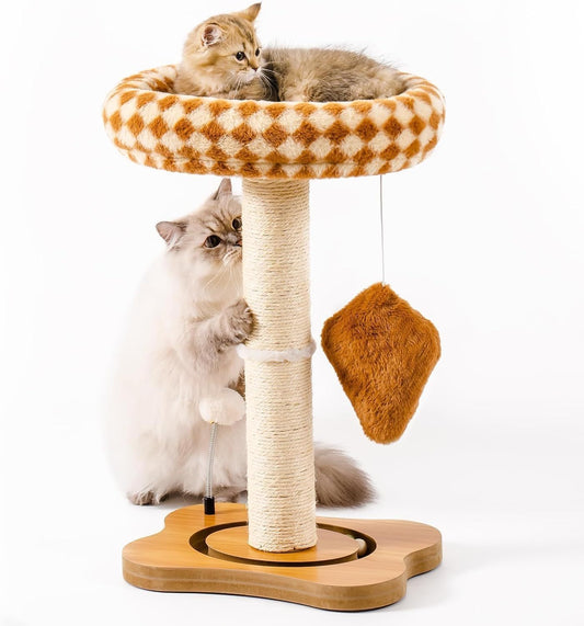 Cat Tower with Bed & Sisal Scratcher - Small Cat Tree for Indoor Cats with Perch & Ball Track