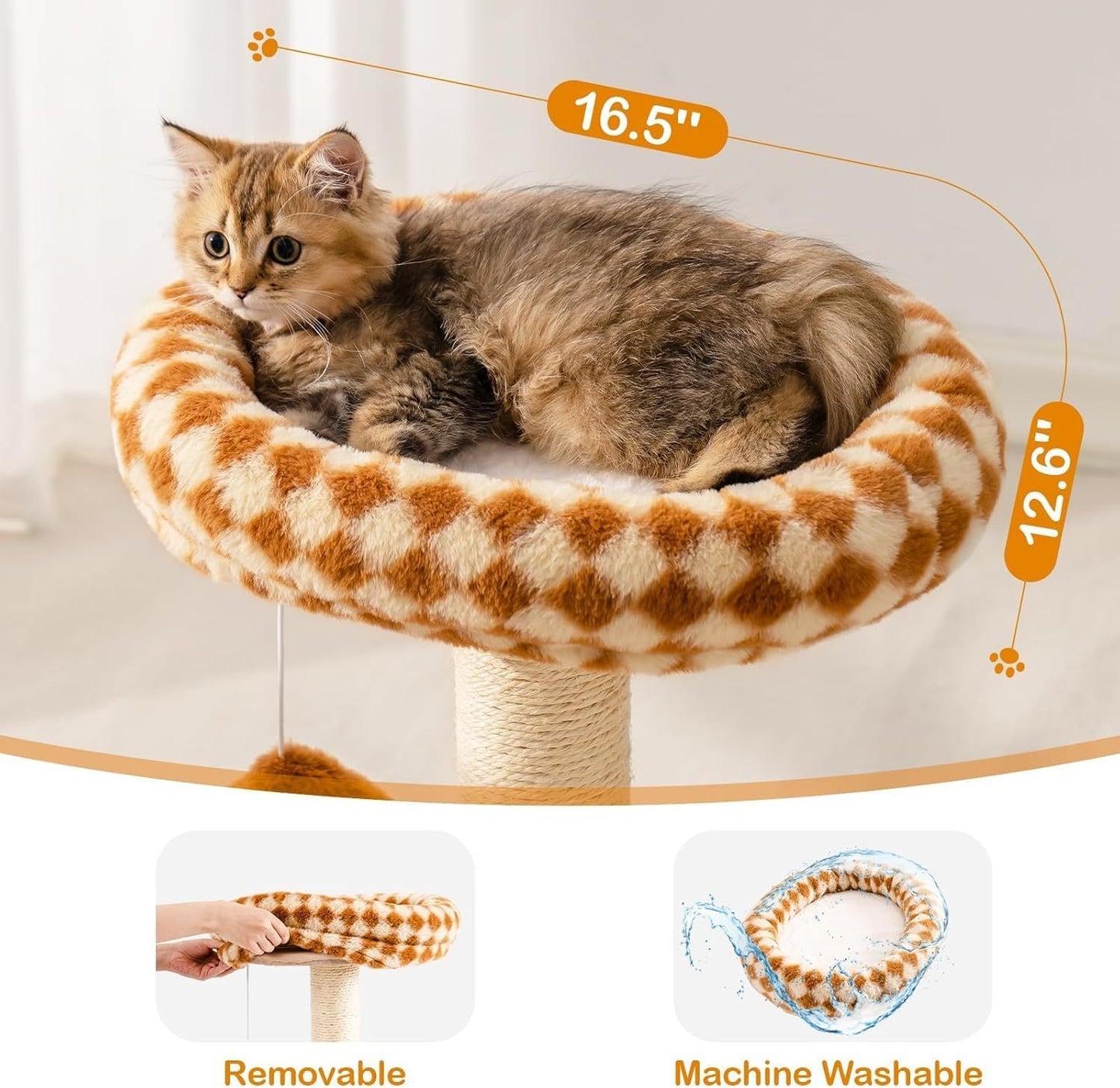 Cat Tower with Bed & Sisal Scratcher - Small Cat Tree for Indoor Cats with Perch & Ball Track