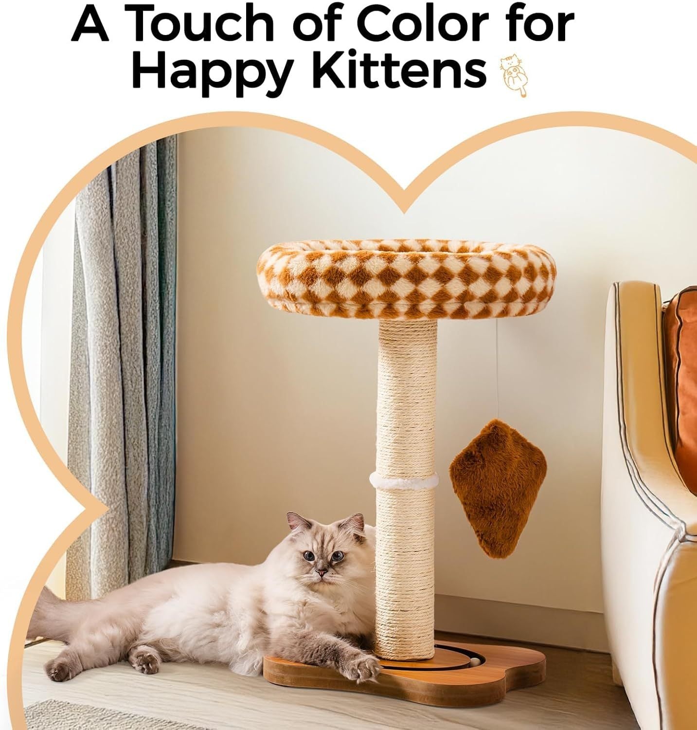 Cat Tower with Bed & Sisal Scratcher - Small Cat Tree for Indoor Cats with Perch & Ball Track