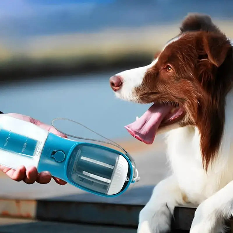 3-in-1 Portable Dog Water Bottle with Food & Waste Bag Holder l Travel Pet Cup