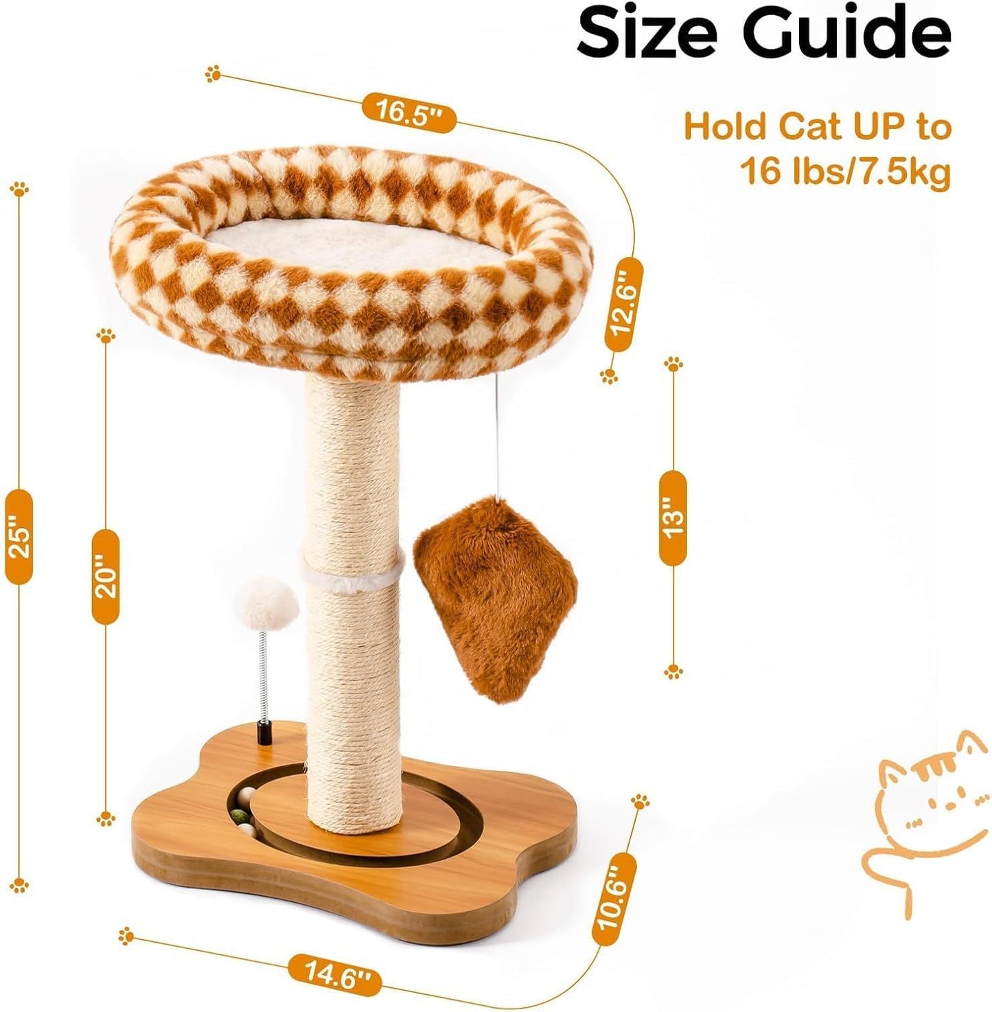 Cat Tower with Bed & Sisal Scratcher - Small Cat Tree for Indoor Cats with Perch & Ball Track