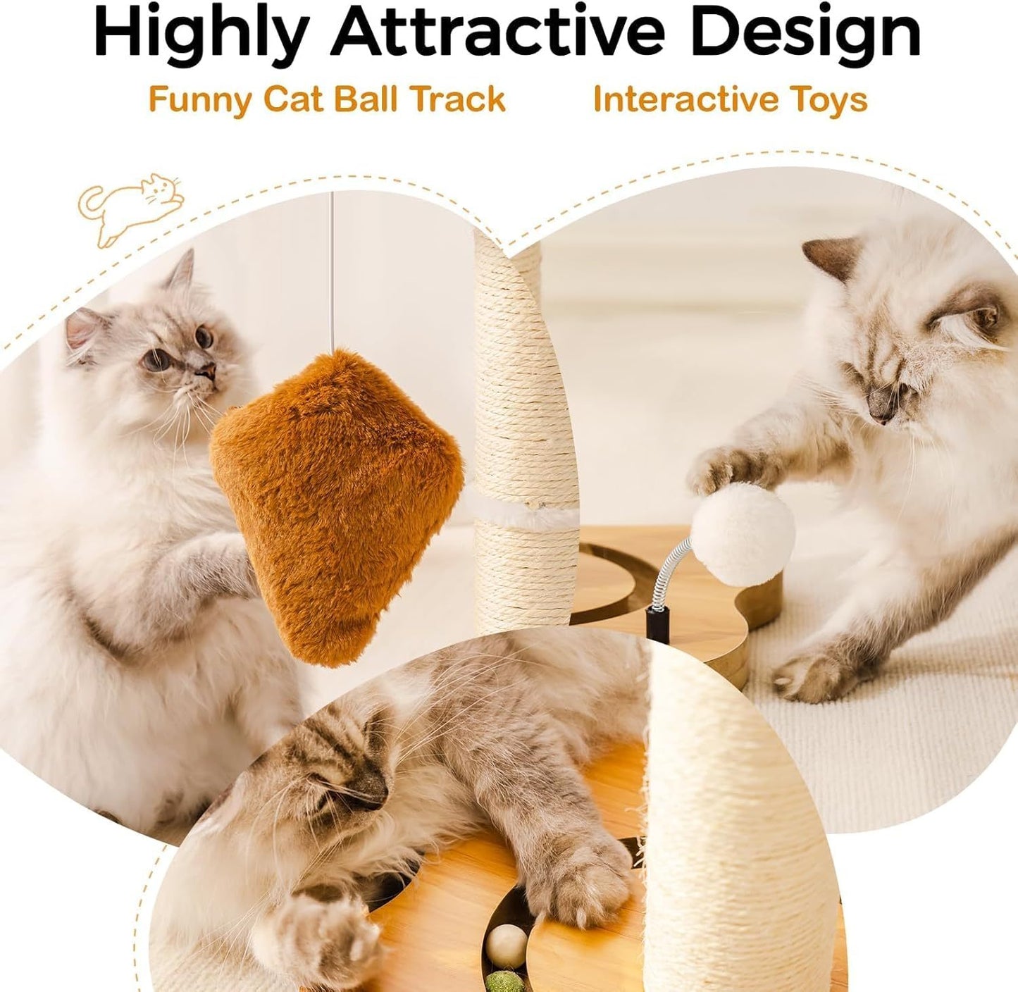 Cat Tower with Bed & Sisal Scratcher - Small Cat Tree for Indoor Cats with Perch & Ball Track