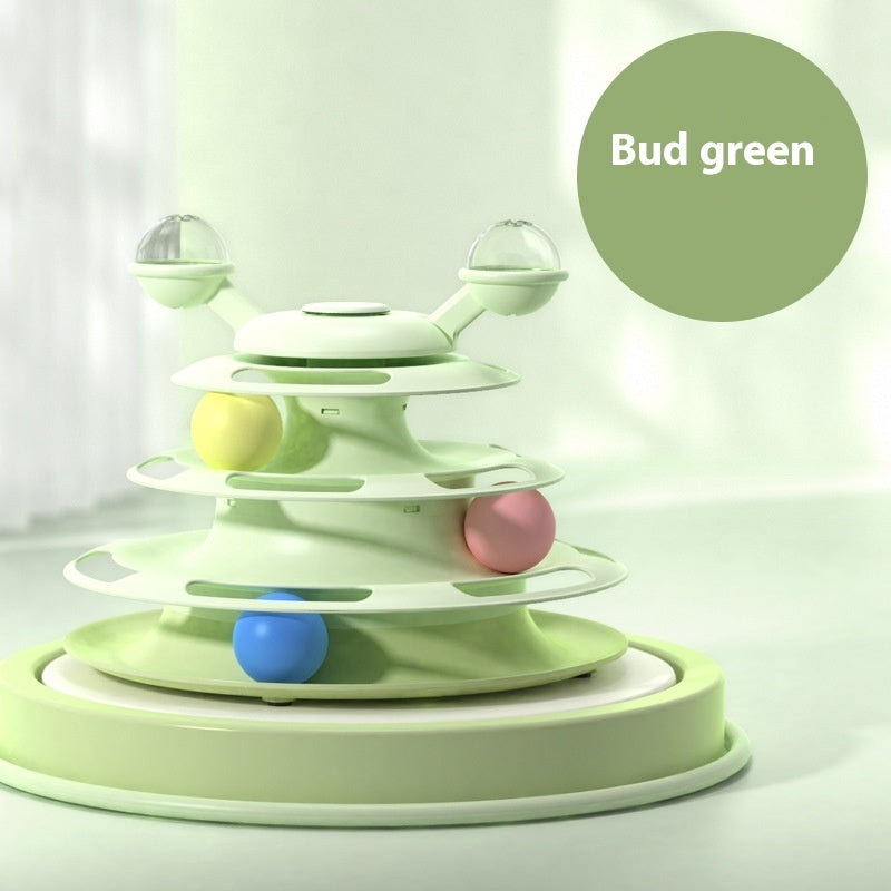 4 -Tier Cat Toy Tower with Rolling Balls - Interactive Fun for Kittens & Cats