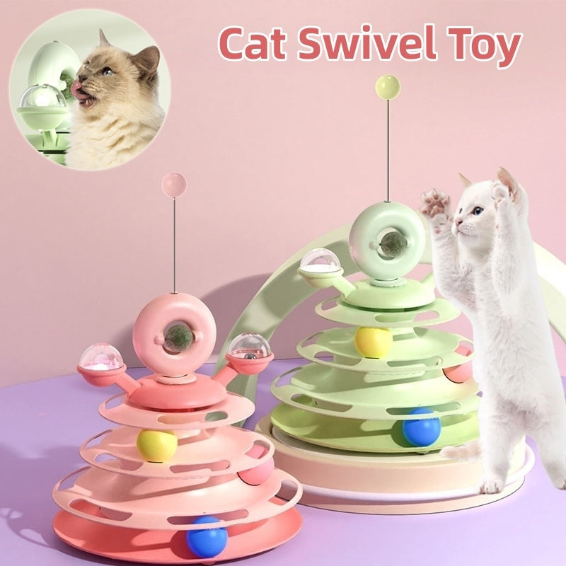 4 -Tier Cat Toy Tower with Rolling Balls - Interactive Fun for Kittens & Cats