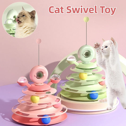 4 -Tier Cat Toy Tower with Rolling Balls - Interactive Fun for Kittens & Cats