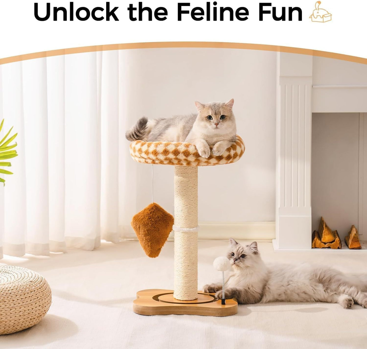 Cat Tower with Bed & Sisal Scratcher - Small Cat Tree for Indoor Cats with Perch & Ball Track