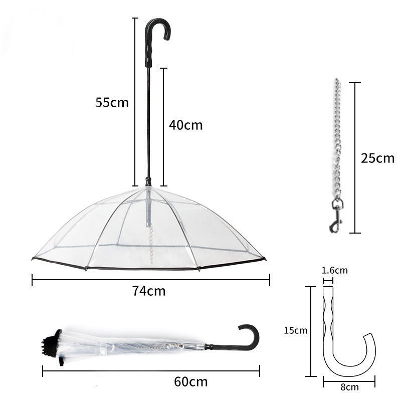 Transparent Dog Umbrella With Leash - Hands-Free Rain Protection for Small & Medium Pets