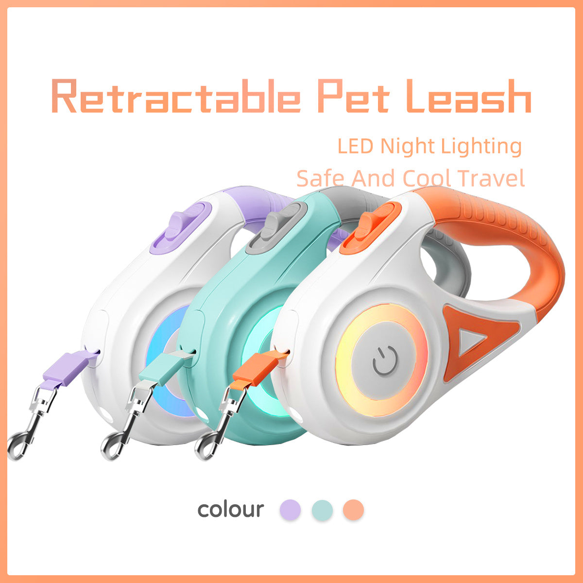 Retractabale Dog Leash with LED Light- Strong & Tangle-Free Pet Walking Rope for Small & Medium Dogs