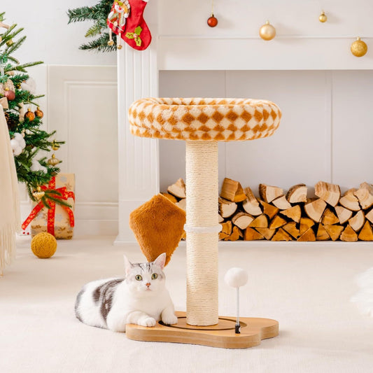Cat Tower with Bed & Sisal Scratcher - Small Cat Tree for Indoor Cats with Perch & Ball Track